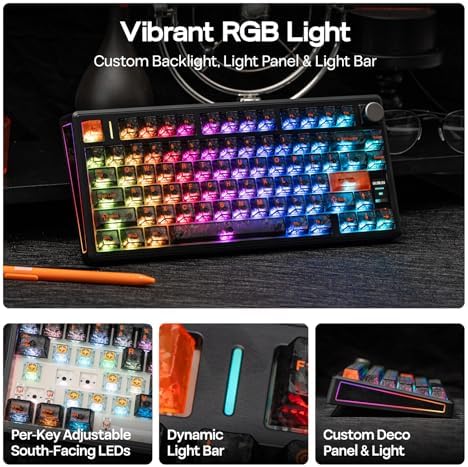 EPOMAKER TH80 V2 PRO Wireless Mechanical Keyboard, Screen & Knob, 10000mAh & 2.4G/BT, Hot-Swap, PBT Keycap, Mac Modifier, RGB, Creamy Gasket, Custom Gaming Keyboard for Mac/PC (Black, Creamy Jade) - 3