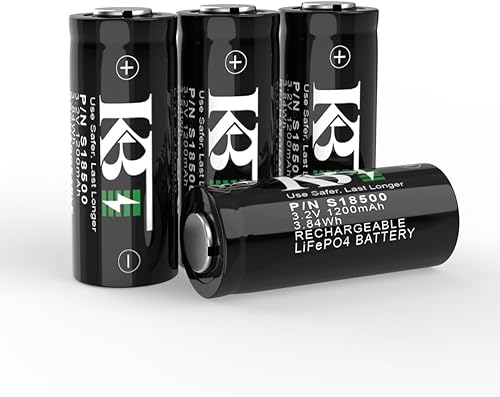KBT - Batería recargable LiFePO4 18500 de 3.2 V 1200 mAh, paquete de 4 baterías de litio de repuesto de 3.84 Wh 3.2 V para luces solares de jardín