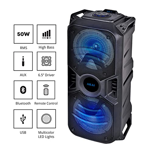 Image of AKAI PartyMate Pro PM-50P | 50W RMS| Karaoke Bluetooth Outdoor Party Speaker with Wireless Mic | 4000mAh Battery Upto 6Hrs Playtime(Black)