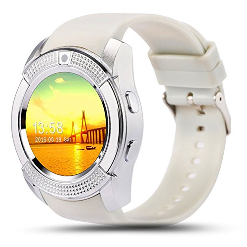 Montre Connectée ,Anding Bluetooth Smart Watch Bracelet Sports Fitness Tracker SIM TF Card avec podometer Sleep Monitor Imperméable sans fil Smart Bracelet pour Android iPhone(Blanc)