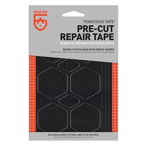 Image of GEAR AID Tenacious Tape Repair Patches - Peel-and-Stick Nylon Gear Patches for Jackets, Tents, Sleeping Bags, Backpacks, and Outdoor Gear - Fix Rips, Tears, and Holes, 19 Various Sizes, Black
