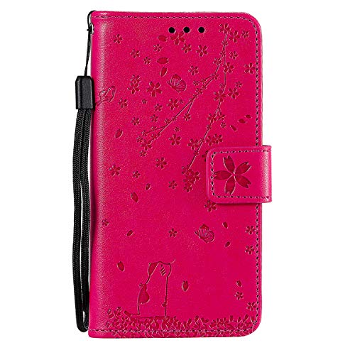 Samsung Galaxy S10 Lite Case, 3D Shockproof PU Leather Floral Cat Flip Cover Notebook Wallet Cases with Magnetic Closure Stand Card Holder ID Slot Folio Soft TPU Bumper Protective Skin Rose Red