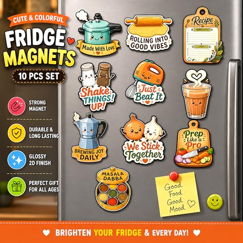 Image of Regalo Casila Kitchen Fridge Magnets Set of 10 Cute Cooking Theme Refrigerator Magnets Strong Magnetic PVC Fridge Stickers for Kitchen Decor Home Office Gift Decorative Magnets