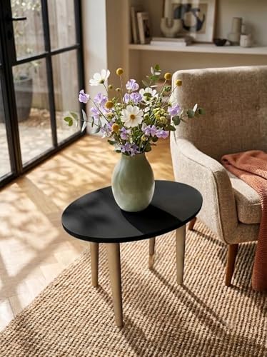 Image of Modern Oval Side Table with 4 Wooden Legs, Minimalist End Table /Coffee Table for Living Room, Bedside Nightstand for Bedroom, Balcony & Small Spaces