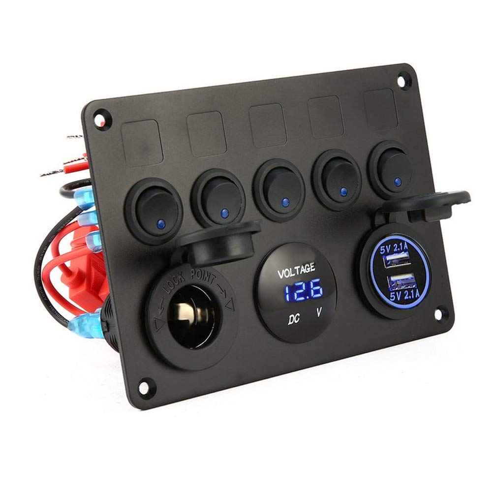 ETOPARS Pannello Interruttori a Bilanciere Impermeabile Interruttore a Levetta Blu Voltometro 4.2A Caricatore Doppio USB Accendisigari 12V 24V Auto
