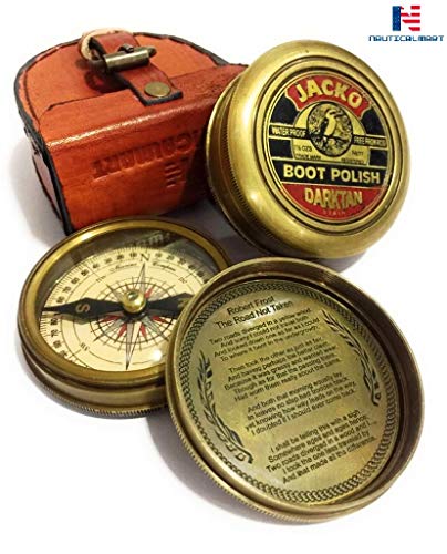 Brújula NauticalMart de latón antiguo con estuche de cuero, portátil para camping y senderismo miniatura 4