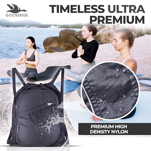 Image of Sports Drawstring Backpack, Waterproof Gym Cinch Bag - Black | Waterproof Fabric For Everyday Use, Thick Shoulder Straps For Comfort, Organizer Pocket For Essentials