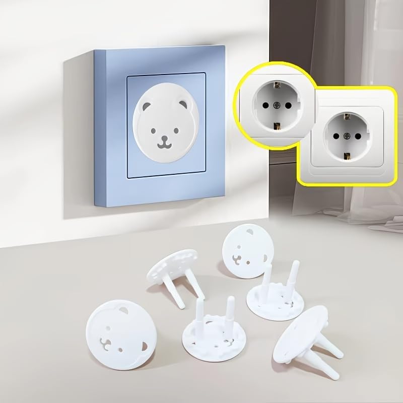20-Pack EU Standard Bear-Shaped Safety Socket Covers, Childproof Electrical Outlet Protectors for Home Safety, Korean-Style Plug Covers (20,White)