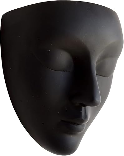 Miniatura 9 de Maceta de Cara, Maceta Vertical Montable en Pared con Orificio de Drenaje, 6x5.25x3.5 pulgadas, Hormigón, Negro, Estilo Moderno, Interior, 1 Pieza,