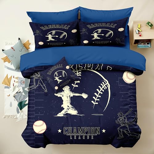 Yadangxiawa 6pc Baseball Bedding Set for Boys,Queen Size Comforter Sets for Teen,Kids Comforter Set with 1 Quilt+1 Flat Sheet+1 Fitted Sheet+2 Pillowcases+1 Cushion Cover(Baseball-D Queen)