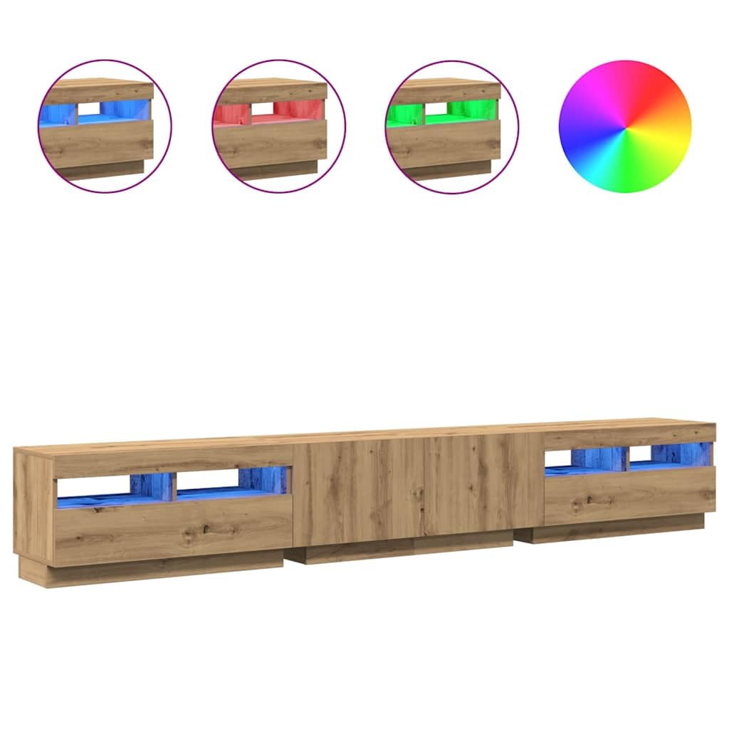 Moderner TV-Schrank mit RGB-LED-Lichtern, Sideboard für Wohnzimmer, aus Eichenholz, robuste Spanplatte, großer Multimedia-Schrank, Beleuchtung