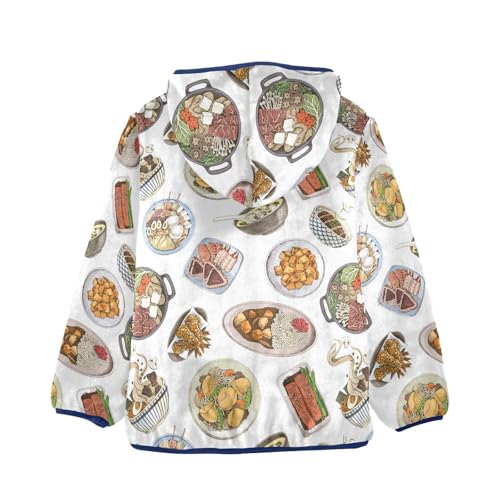 Food with Dishes Girls Fleece Jacket Girls Fall Jacket Girls Zip Up Hoodie Girls Sherpa Jacket 2-10T2