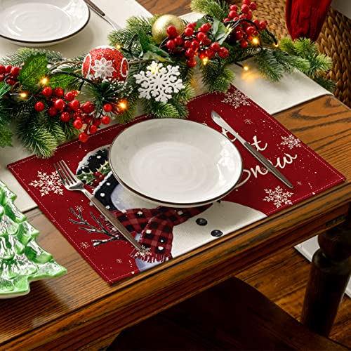 Artoid Mode Red Snowman Let It Snow Winter Placemats Set Of 4, 12X18 Inch Seasonal Christmas Holiday Table Mats For Party Kitchen Dining Decoration #TOP3