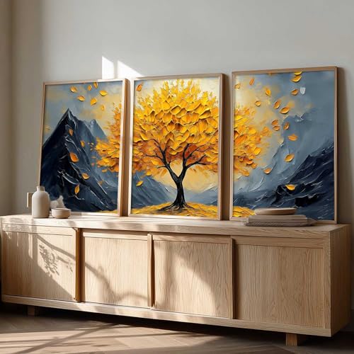 Image of kotart Mountain View Framed Painting | Big Aesthetic Nature Inspired Framed Paintings for Living Room Bedroom Wall Decor Set Of 3 (10X13 inch)