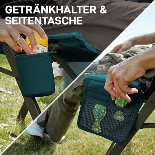 EVER ADVANCED Campingstuhl Faltbar Rückenverstellbar in 4 Positionen bis 150 KG Klappstuhl 6cm Dicke Gepolstert mit Seitentasche Getränkhalter Gartenstuhl Hohe Lehne Angelstuhl für Camp Garten Balkon