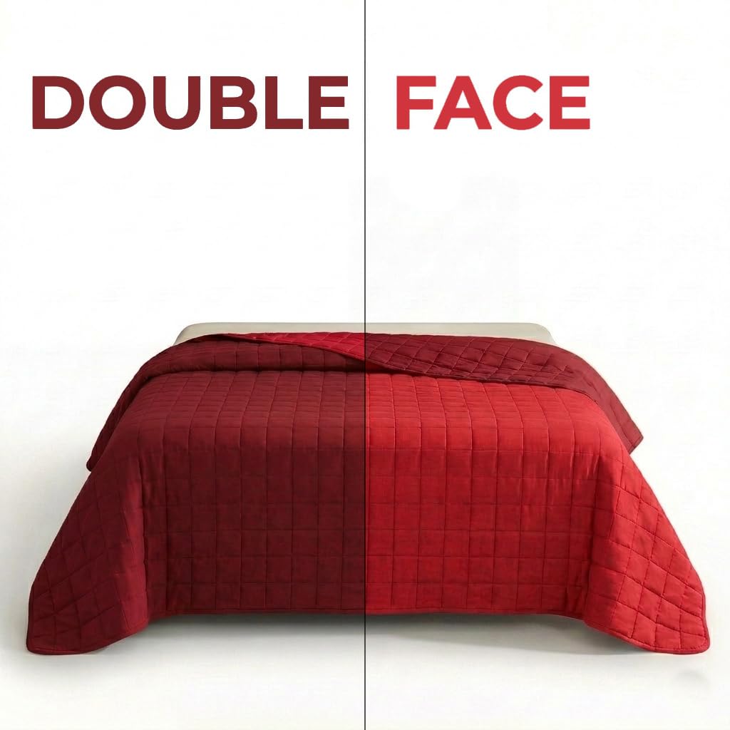 INTRECCI Copriletto Matrimoniale Estivo, Trapunta Estiva Matrimoniale, 260x260 cm, Coperta Estiva, anche Primaverile, Double Face, Moderna, Leggera, Elegante. Colore: Bordeaux/Rosso