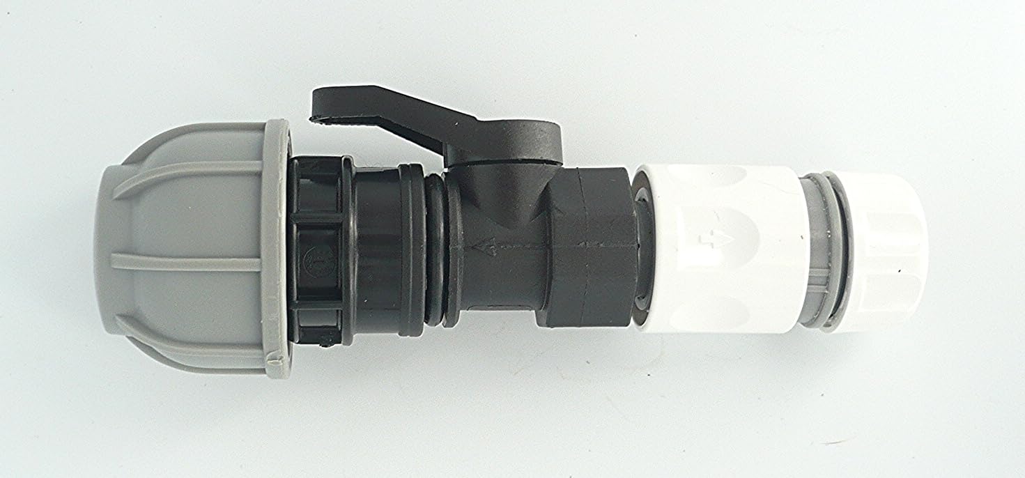Farm & Field Hardware Black Pipe Joiner. Joins Mdpe/Alkathene Solid Pipe To Snap On Hose Connector. With On/Off Valve (25 Mm Mdpe X 1/2" Snap On Connector)