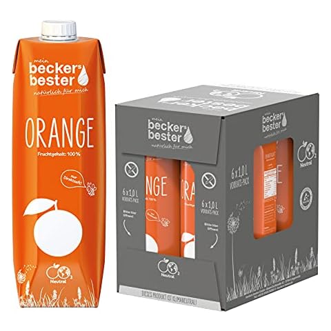 beckers bester Orange - 6er Pack - Orangensaft - 100% natürlicher Direktsaft - Co2-neutral hergestellt - Vegan - Ohne Zuckerzusatz - Ohne Gentechnik - Laktosefrei Cover
