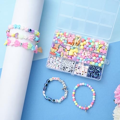 Image of Ambitieux DIY Bracelet Making Kit for Girls - 12 Types Colorful Beads with Charms, Elastic Thread, Earrings, Clasps & Rings - Jewellery Craft Kit for Kids, Birthday Return Gift, Rakhi Special Set for 2 3 4 5 6 7 8 9 10 years (Multicolor 3)