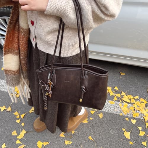 Solid Color Shoulder Bag Retro Handbag Purse for Women Fall Bags Chocolate Brown Purse with Zipper3