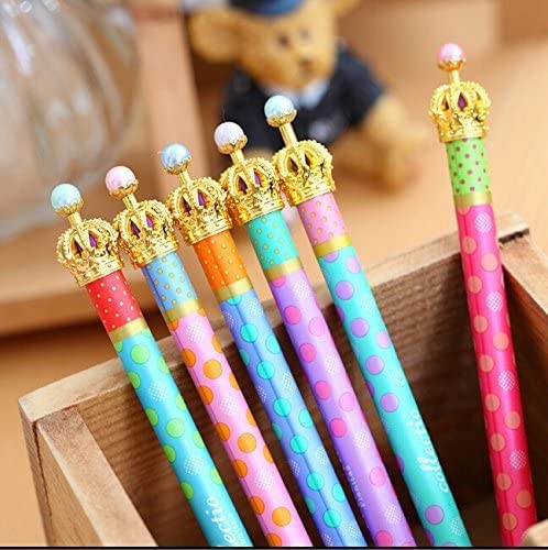ONOR-Tech Set of 6 Lovely Cute Adorable Crown Design Roller Pen Gel Ink Pen for School, Office, Family use (Style-1)
