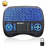 MECO Mini Teclado Inalámbrico Mini RF2.4G Teclado Inalámbrico QWERTY Español con Touchpad Tres Colores Retroiluminada Batería Recargable para Android TV Box/Raspberry Pi/Smart TV/PC