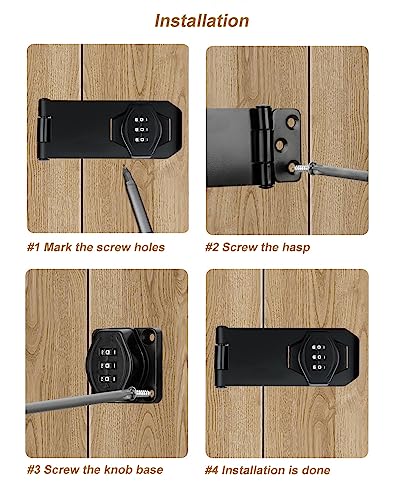 Image of ETEKJOY Cabinet Lock Keyless 3-Digit Password Combination Code Hasp Latch Lock Twist Knob Wooden Drawer Cupboard (Black, 4 inch) (Pack of 3)