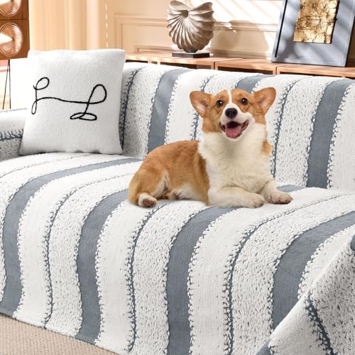 WTHAVEN Sofa Covers for Sectional Sofa, Couch Cover for Dogs, Throw Couch Covers Loveseat Covers Futon Cover L Shaped Cover Washable Velvet Couch Protector (Gray, 71
