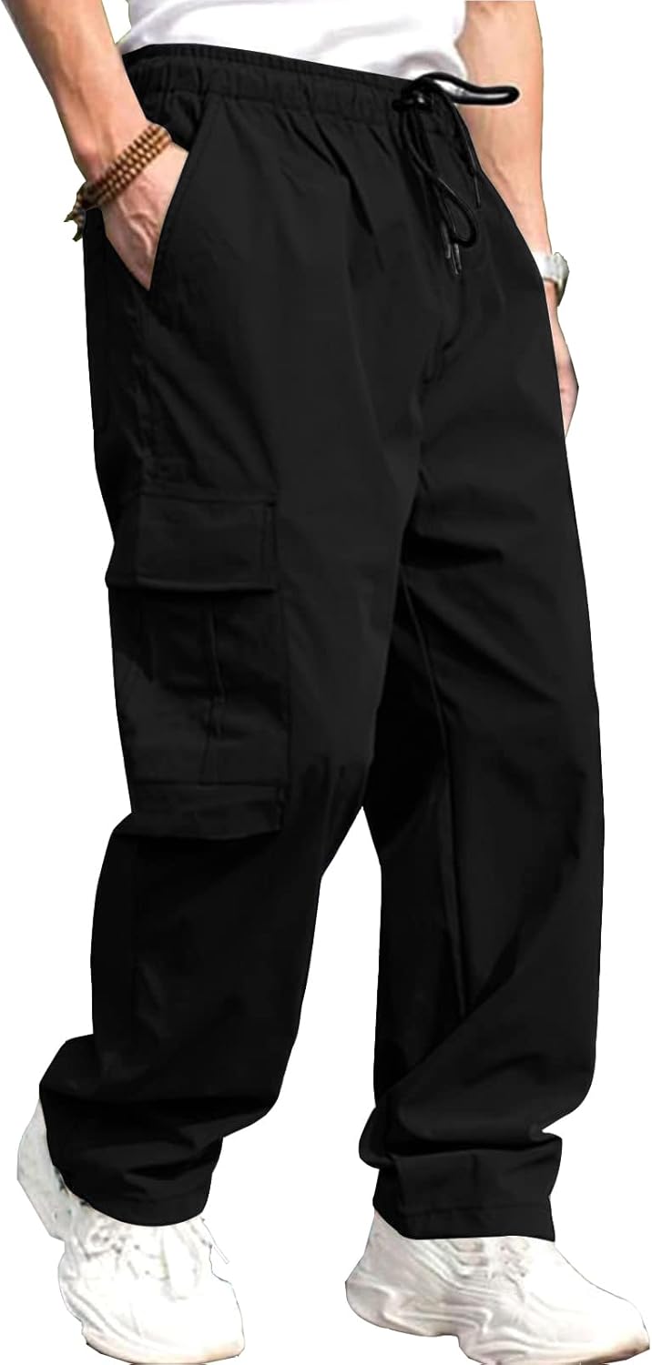 THWEI Mens Cargo Pants Casual Baggy Drawstring Loose Fit Hip Hop Pants with Pockets - Image 3