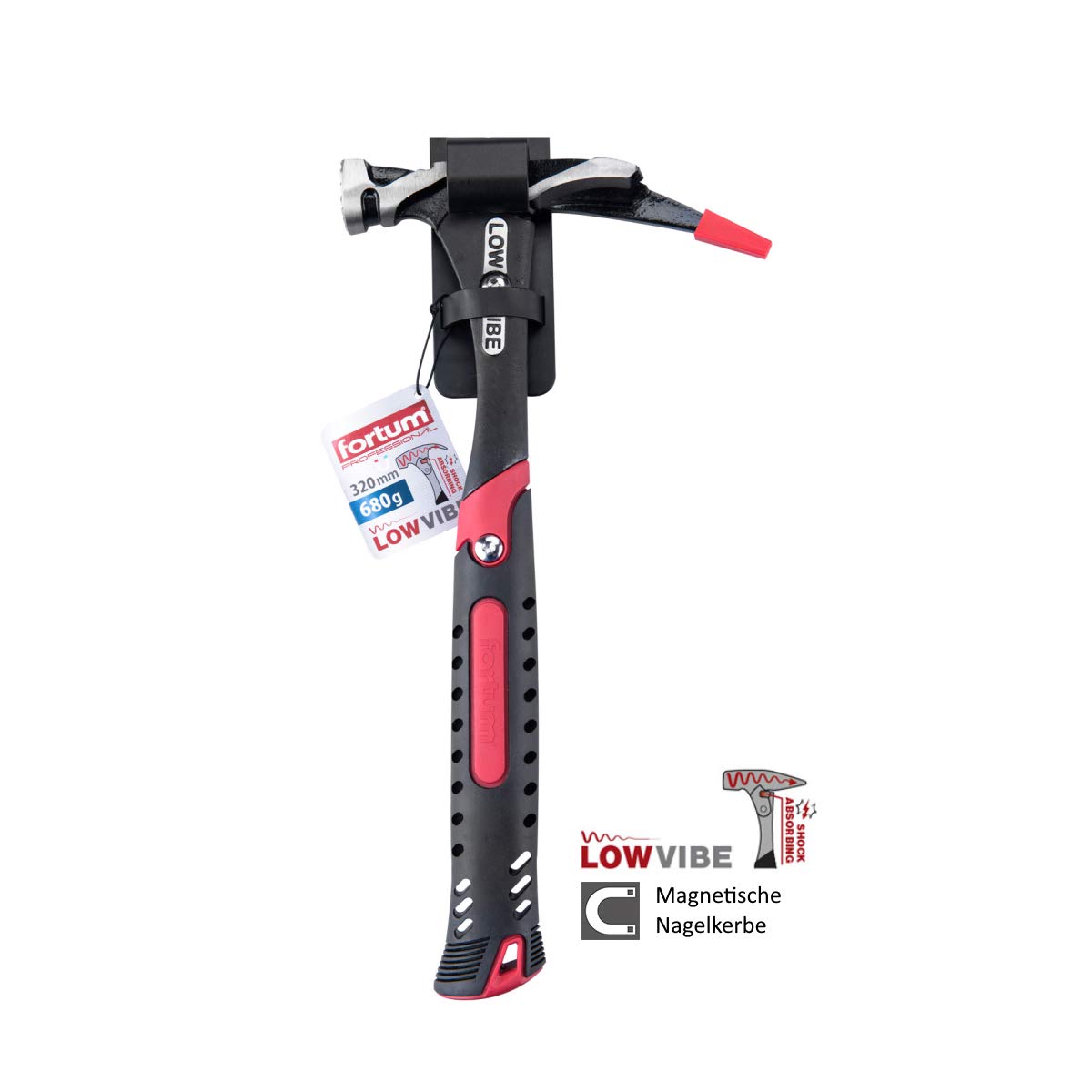 Fortum 4751100 - Marteau de charpentier LOW-VIBE 680 g, longueur 320 mm, marteau de charpentier