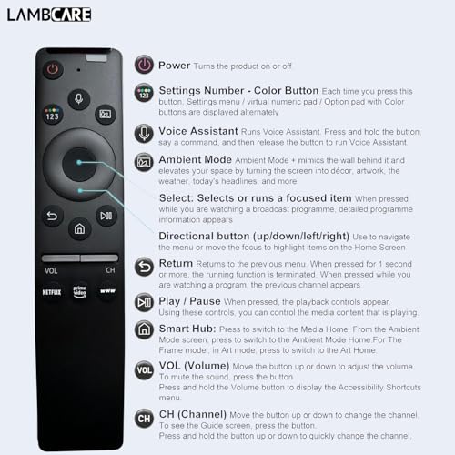 Image of Lambcare Voice Remote Compatible for Samsung Smart TV QLED UHD Frame Curved Solar 4K Q60 Q70 Q80 Q90 8 Series 9 Series TU8000 AU8000 Voice Remote Control Replacement 1 Pc