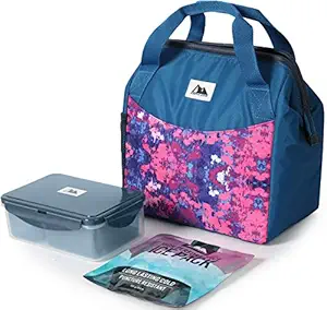 Arctic Zone High Performance Meal Prep Lunch Bag M.D with 6 Piece Printed Leak Proof Bento and 250g High Performance Ice Pack - Nocturnal Orchid