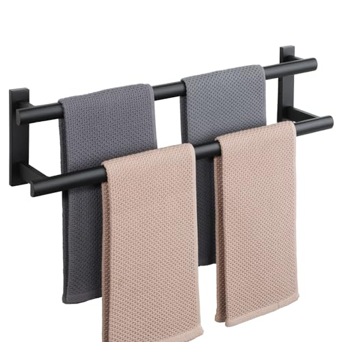 Sayayo 60CM Black Towel Rails Wall Mounted Bathroom Towel Holder 2-Tier Towel Rack with Double Towel Bars for Kitchen, SUS304 Stainless Steel, EGOY2210-600-B
