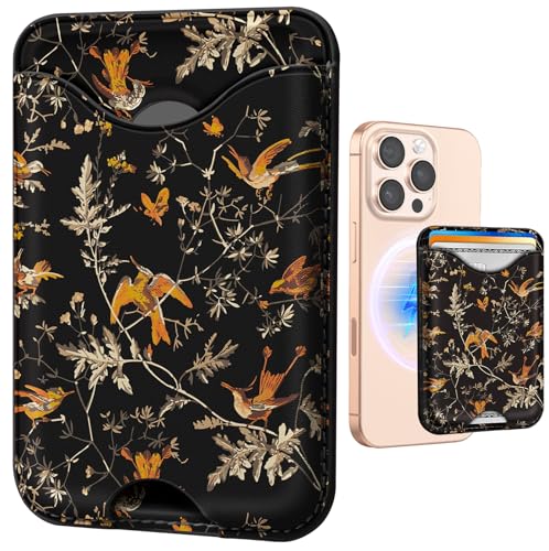 Shorogyt Compatible with Magsafe Wallet for Women, Black Bird