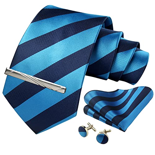 Image of Striped Plaid Polka Dot Mens Tie Formal Necktie Pocket Squares Ties Clips Cufflinks Classic for Men Set