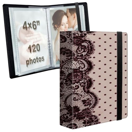 Image of Photo Album 4x6 120 Photos with Strong Elastic Band, Rose Lace Dots | Large Capacity Premium Leather Picture Album, Portable Wallet Albums Photo Book for Family Anniversaries Wedding Baby