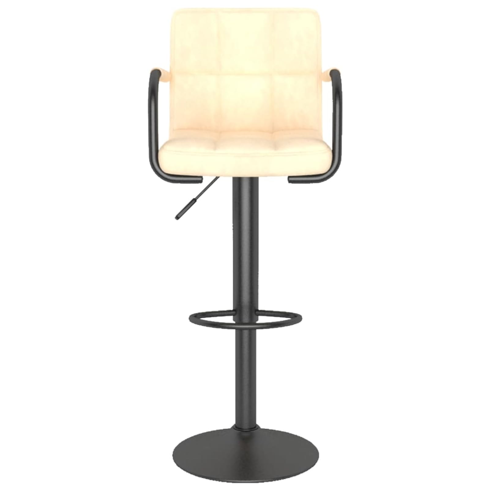 Taburete de bar de terciopelo crema con resorte de gas, altura regulable (90 – 111 cm), giratorio 360°, reposapiés, reposabrazos, marco de acero pulverizado, para bar y comedor