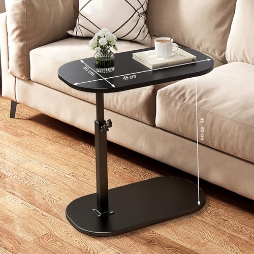 Image of AYES Lifting Side Table 360 Swivel C Shaped End Table - TV Tray Table Narrow Side Table Laptop Desk for Living Room Bedroom Bedside Nursing Sofa Reading Study Snack Tea Coffee Couch (Dark Black)