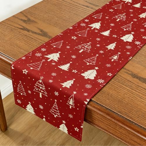 Tischläufer Weihnachten Rot 33x183cm, Weihnachtsbaum...