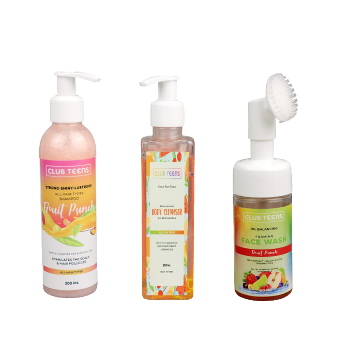 CLUB TEENS vegan Combo Set of Orange Blend Body wash + Face Wash + Shampoo for Teenager(Ages 10-18) | Organic,Paraben & Sulphate Free With Fruit Extracts
