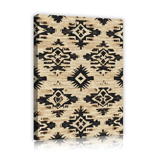Toile motifs géométriques bohème noire et beige déco salon 45x60cm