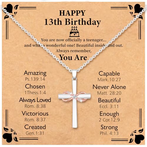Happy 10th 11th 12th 13th 14th 16th 18th 21st Birthday Gifts for Girls,Forever Infinity Cross Necklace Religious Presents for Women Daughter Her
