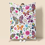 Butterfly Throw Blanket for Women Girls, Colorful Butterfly and Flora Ultra Soft Fuzzy Flannel Throw Blanket Cozy Plush Blanket Decor for Couch Home Bed Christmas Birthday Gifts 80x60 inches