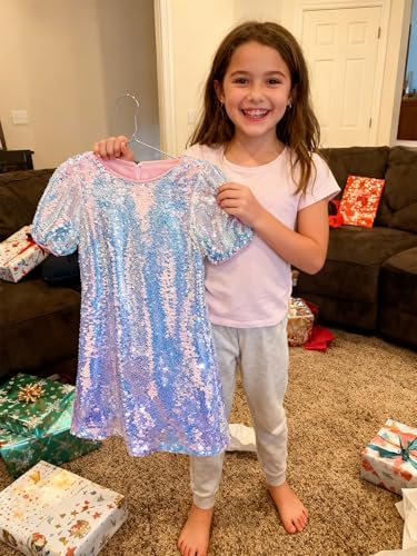 Image of WELAKEN Girls Ombre Sequin Dress Sparkly Fancy Short Puff Sleeves Gradient Party Dress