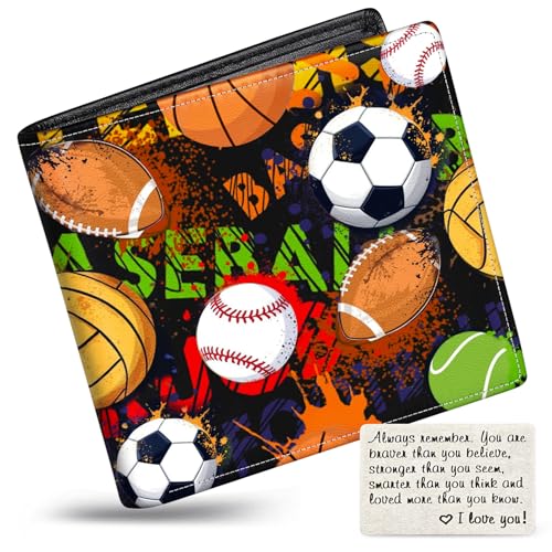 Image of Boys Wallet for Kids, Teen Boy Balls Wallets 9-12 8-10 8-12, Cool Novelty Leather Bifold Rfid Blocking Purse Coin Pocket Zipper Id Window for Children Men Male Youth Guys Birthday Gifts
