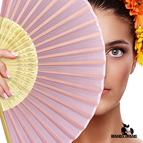 Image of Fabric Handheld Folding Hand Fan with a Tassel Grade A Bamboo Ribs for Women Girls Summer Party Event Favor Birthday Wedding Souvenir Gift (Soft Pink)