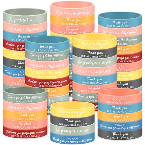 60 Pcs Thank You Gifts Inspirational Rubber Wristbands Motivational Quote Silicone Bracelets Employee Appreciation Gift Positive Friendship Bracelet for Teacher Coworker Volunteer Nurse Team Office