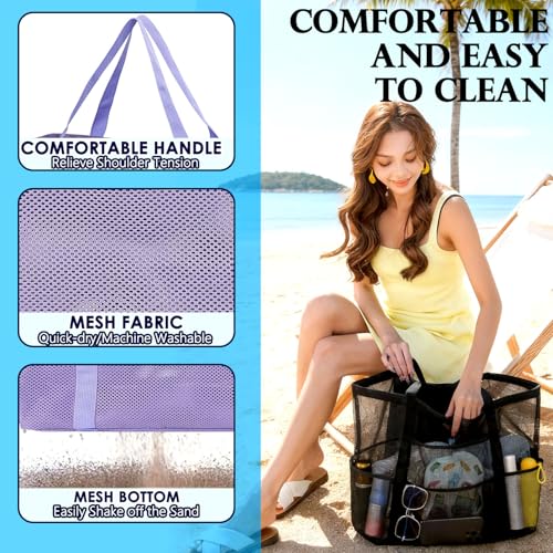Image of Fammart Mesh Beach Bag for Women, Large Beach Toy Pool Bag with Zipper Pocket, SandProof Cruise Essentials 2026 Family Travel