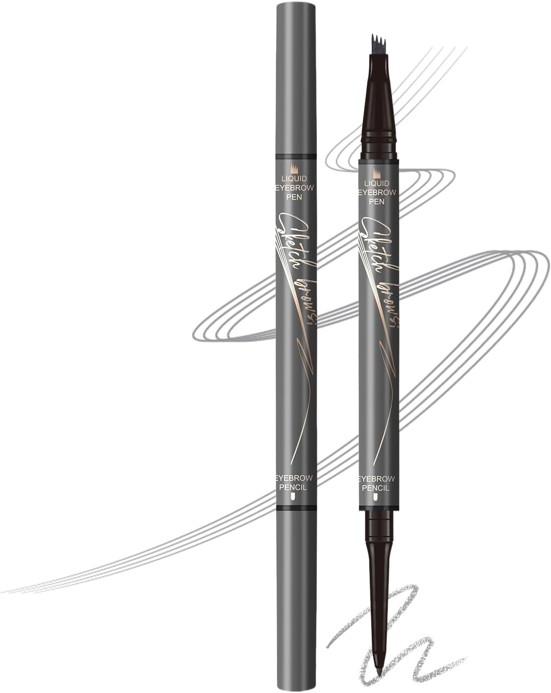 Music Flower Dual-ended Eyebrow Pencil - Ultra-fine Pencil and Four-tip Liquid Brow Pen for Quick and Precise Brow Definition, Eye Makeup Gifts for Women, Dark Grey