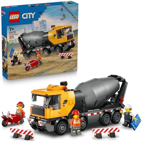 LEGO City Beton Mikseri 60478-7 Yaş ve Üzeri Çocuklar için 3 İnşaat İşçisi Minifigürü ve Aksesuarlar İçeren Yaratıcı Oyuncak Araba Yapım Seti, Erkek ve Kız Çocuklar için Hediye Fikri (371 Parça) - Görsel 1